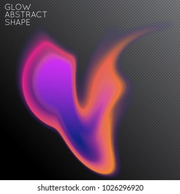 Abstract fluid shape isolated on transparent black background. Bright colorful gradient blend creates liquid motion with transparent glow. Energy power plasma with futuristic edge blur effect.