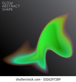 Abstract fluid shape isolated on transparent black background. Bright colorful gradient blend creates liquid motion with transparent glow. Energy power plasma with futuristic edge blur effect.