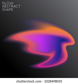 Abstract fluid shape isolated on transparent black background. Bright colorful gradient blend creates liquid motion with transparent glow. Energy power plasma with futuristic edge blur effect.