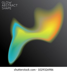 Abstract fluid shape isolated on transparent black background. Bright colorful gradient blend creates liquid motion with transparent glow. Energy power plasma with futuristic edge blur effect.