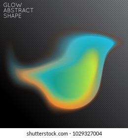 Abstract fluid shape isolated on transparent black background. Bright colorful gradient blend creates liquid motion with transparent glow. Energy power plasma with futuristic edge blur effect.