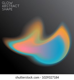 Abstract fluid shape isolated on transparent black background. Bright colorful gradient blend creates liquid motion with transparent glow. Energy power plasma with futuristic edge blur effect.