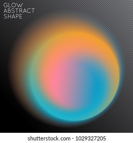 Abstract fluid shape isolated on transparent black background. Bright colorful gradient blend creates liquid motion with transparent glow. Energy power plasma with futuristic edge blur effect.