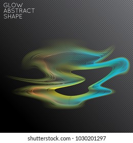 Abstract fluid shape isolated on transparent black background. Bright colorful gradient blend creates liquid motion with transparent glow. Energy power plasma with futuristic edge blur effect.