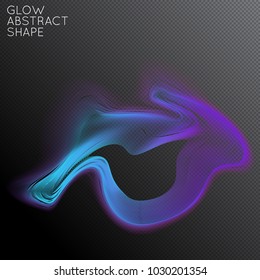 Abstract fluid shape isolated on transparent black background. Bright colorful gradient blend creates liquid motion with transparent glow. Energy power plasma with futuristic edge blur effect.