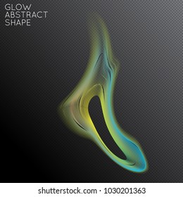 Abstract fluid shape isolated on transparent black background. Bright colorful gradient blend creates liquid motion with transparent glow. Energy power plasma with futuristic edge blur effect.