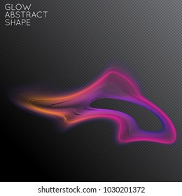 Abstract fluid shape isolated on transparent black background. Bright colorful gradient blend creates liquid motion with transparent glow. Energy power plasma with futuristic edge blur effect.