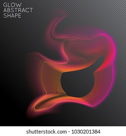 Abstract fluid shape isolated on transparent black background. Bright colorful gradient blend creates liquid motion with transparent glow. Energy power plasma with futuristic edge blur effect.