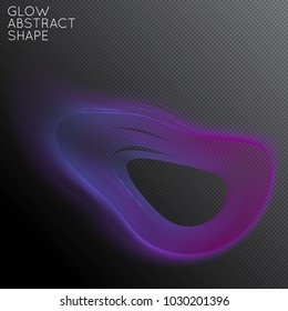 Abstract fluid shape isolated on transparent black background. Bright colorful gradient blend creates liquid motion with transparent glow. Energy power plasma with futuristic edge blur effect.