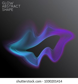 Abstract fluid shape isolated on transparent black background. Bright colorful gradient blend creates liquid motion with transparent glow. Energy power plasma with futuristic edge blur effect.