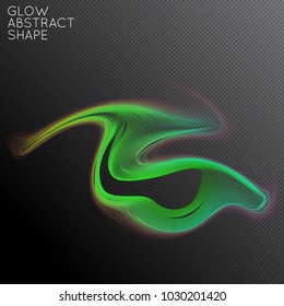 Abstract fluid shape isolated on transparent black background. Bright colorful gradient blend creates liquid motion with transparent glow. Energy power plasma with futuristic edge blur effect.