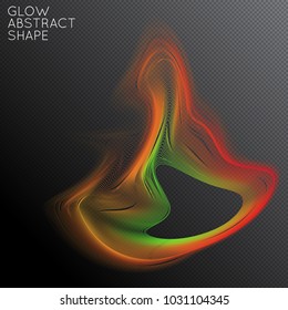 Abstract fluid shape isolated on transparent black background. Bright colorful gradient blend creates liquid motion with transparent glow. Energy power plasma with futuristic edge blur effect.