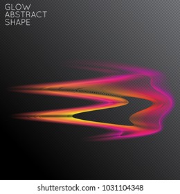Abstract fluid shape isolated on transparent black background. Bright colorful gradient blend creates liquid motion with transparent glow. Energy power plasma with futuristic edge blur effect.