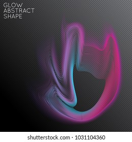 Abstract fluid shape isolated on transparent black background. Bright colorful gradient blend creates liquid motion with transparent glow. Energy power plasma with futuristic edge blur effect.