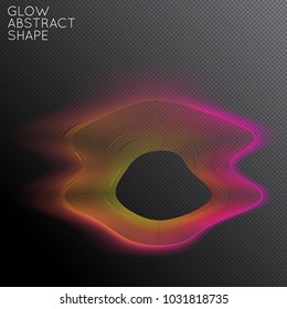 Abstract fluid shape isolated on transparent black background. Bright colorful gradient blend creates liquid motion with transparent glow. Energy power plasma with futuristic edge blur effect.