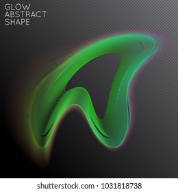 Abstract fluid shape isolated on transparent black background. Bright colorful gradient blend creates liquid motion with transparent glow. Energy power plasma with futuristic edge blur effect.