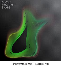 Abstract fluid shape isolated on transparent black background. Bright colorful gradient blend creates liquid motion with transparent glow. Energy power plasma with futuristic edge blur effect.