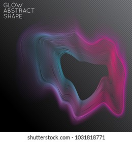 Abstract fluid shape isolated on transparent black background. Bright colorful gradient blend creates liquid motion with transparent glow. Energy power plasma with futuristic edge blur effect.