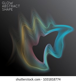 Abstract fluid shape isolated on transparent black background. Bright colorful gradient blend creates liquid motion with transparent glow. Energy power plasma with futuristic edge blur effect.