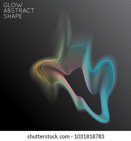 Abstract fluid shape isolated on transparent black background. Bright colorful gradient blend creates liquid motion with transparent glow. Energy power plasma with futuristic edge blur effect.
