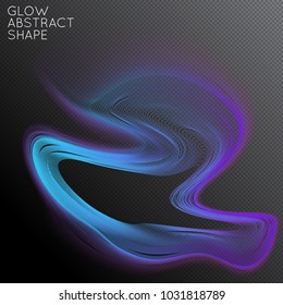 Abstract fluid shape isolated on transparent black background. Bright colorful gradient blend creates liquid motion with transparent glow. Energy power plasma with futuristic edge blur effect.