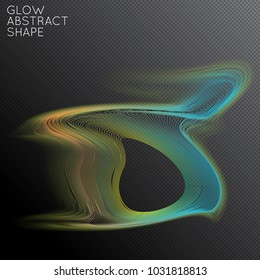 Abstract fluid shape isolated on transparent black background. Bright colorful gradient blend creates liquid motion with transparent glow. Energy power plasma with futuristic edge blur effect.