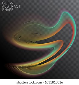 Abstract fluid shape isolated on transparent black background. Bright colorful gradient blend creates liquid motion with transparent glow. Energy power plasma with futuristic edge blur effect.