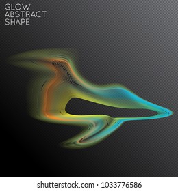 Abstract fluid shape isolated on transparent black background. Bright colorful gradient blend creates liquid motion with transparent glow. Energy power plasma with futuristic edge blur effect.