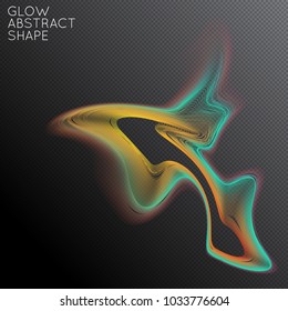 Abstract fluid shape isolated on transparent black background. Bright colorful gradient blend creates liquid motion with transparent glow. Energy power plasma with futuristic edge blur effect.