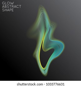 Abstract fluid shape isolated on transparent black background. Bright colorful gradient blend creates liquid motion with transparent glow. Energy power plasma with futuristic edge blur effect.