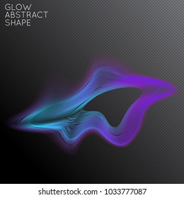 Abstract fluid shape isolated on transparent black background. Bright colorful gradient blend creates liquid motion with transparent glow. Energy power plasma with futuristic edge blur effect.
