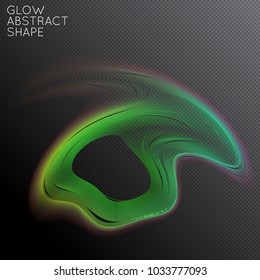 Abstract fluid shape isolated on transparent black background. Bright colorful gradient blend creates liquid motion with transparent glow. Energy power plasma with futuristic edge blur effect.