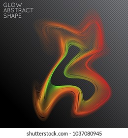 Abstract fluid shape isolated on transparent black background. Bright colorful gradient blend creates liquid motion with transparent glow. Energy power plasma with futuristic edge blur effect.