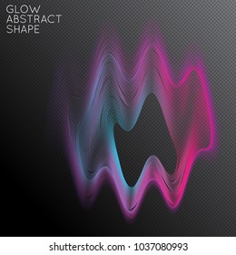 Abstract fluid shape isolated on transparent black background. Bright colorful gradient blend creates liquid motion with transparent glow. Energy power plasma with futuristic edge blur effect.