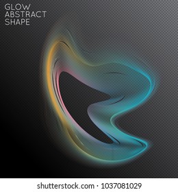 Abstract fluid shape isolated on transparent black background. Bright colorful gradient blend creates liquid motion with transparent glow. Energy power plasma with futuristic edge blur effect.