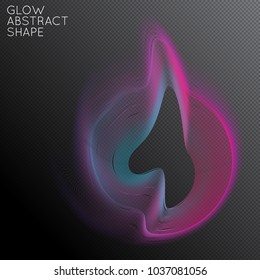 Abstract fluid shape isolated on transparent black background. Bright colorful gradient blend creates liquid motion with transparent glow. Energy power plasma with futuristic edge blur effect.