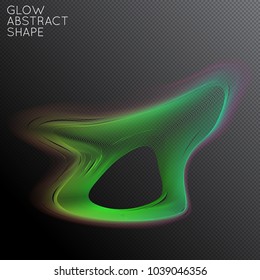Abstract fluid shape isolated on transparent black background. Bright colorful gradient blend creates liquid motion with transparent glow. Energy power plasma with futuristic edge blur effect.