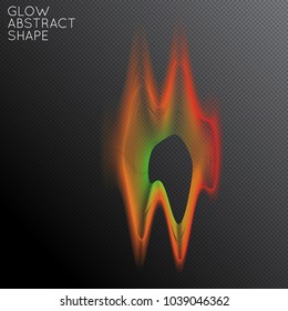 Abstract fluid shape isolated on transparent black background. Bright colorful gradient blend creates liquid motion with transparent glow. Energy power plasma with futuristic edge blur effect.