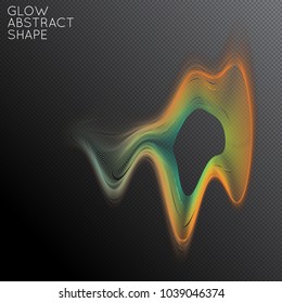 Abstract fluid shape isolated on transparent black background. Bright colorful gradient blend creates liquid motion with transparent glow. Energy power plasma with futuristic edge blur effect.