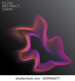 Abstract fluid shape isolated on transparent black background. Bright colorful gradient blend creates liquid motion with transparent glow. Energy power plasma with futuristic edge blur effect.