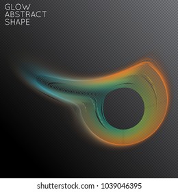 Abstract fluid shape isolated on transparent black background. Bright colorful gradient blend creates liquid motion with transparent glow. Energy power plasma with futuristic edge blur effect.