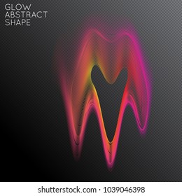 Abstract fluid shape isolated on transparent black background. Bright colorful gradient blend creates liquid motion with transparent glow. Energy power plasma with futuristic edge blur effect.