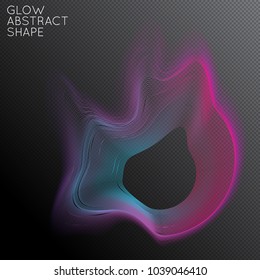 Abstract fluid shape isolated on transparent black background. Bright colorful gradient blend creates liquid motion with transparent glow. Energy power plasma with futuristic edge blur effect.