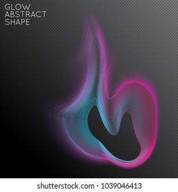 Abstract fluid shape isolated on transparent black background. Bright colorful gradient blend creates liquid motion with transparent glow. Energy power plasma with futuristic edge blur effect.