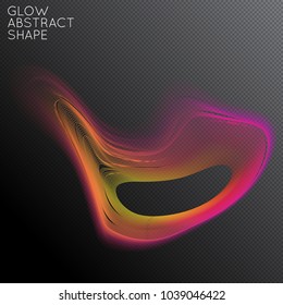 Abstract fluid shape isolated on transparent black background. Bright colorful gradient blend creates liquid motion with transparent glow. Energy power plasma with futuristic edge blur effect.