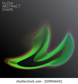 Abstract fluid shape isolated on transparent black background. Bright colorful gradient blend creates liquid motion with transparent glow. Energy power plasma with futuristic edge blur effect.