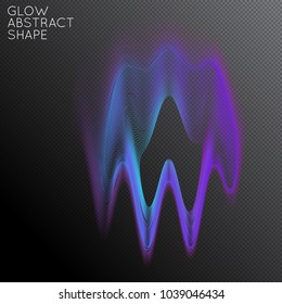 Abstract fluid shape isolated on transparent black background. Bright colorful gradient blend creates liquid motion with transparent glow. Energy power plasma with futuristic edge blur effect.