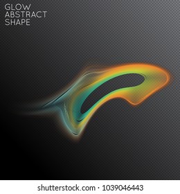 Abstract fluid shape isolated on transparent black background. Bright colorful gradient blend creates liquid motion with transparent glow. Energy power plasma with futuristic edge blur effect.