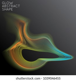 Abstract fluid shape isolated on transparent black background. Bright colorful gradient blend creates liquid motion with transparent glow. Energy power plasma with futuristic edge blur effect.