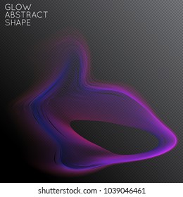 Abstract fluid shape isolated on transparent black background. Bright colorful gradient blend creates liquid motion with transparent glow. Energy power plasma with futuristic edge blur effect.